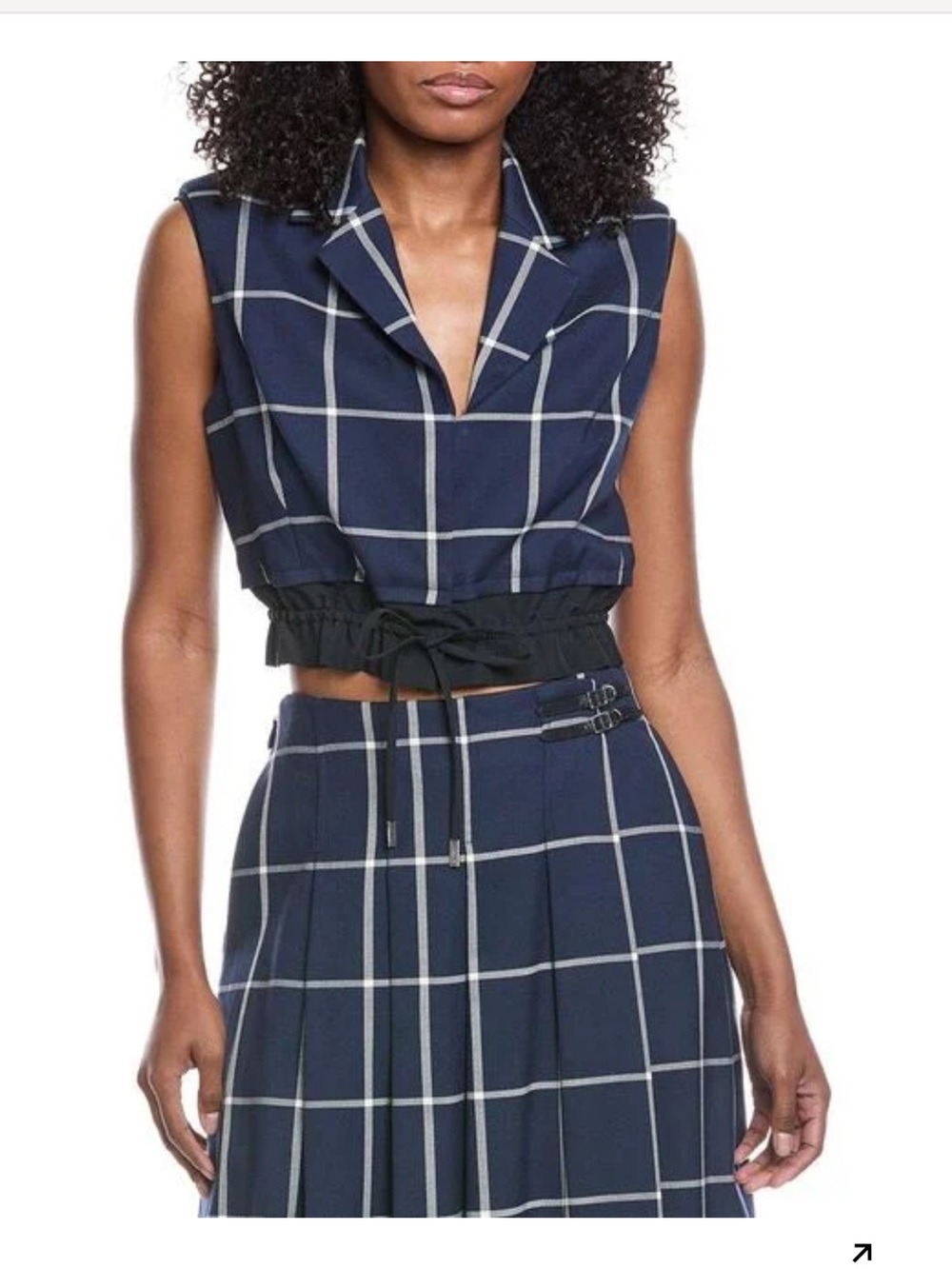 Jonathan Simkhai Navy and White Windowpane Cropped Button-Down Top